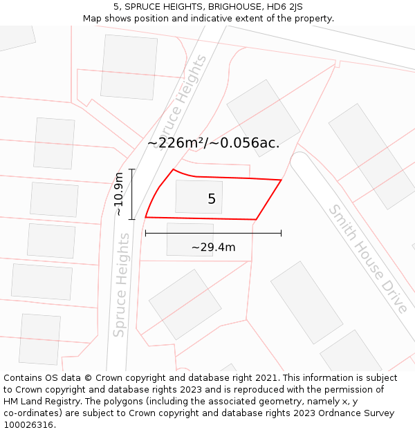 5, SPRUCE HEIGHTS, BRIGHOUSE, HD6 2JS: Plot and title map