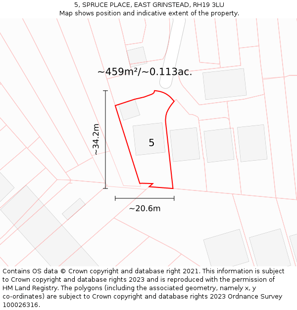 5, SPRUCE PLACE, EAST GRINSTEAD, RH19 3LU: Plot and title map