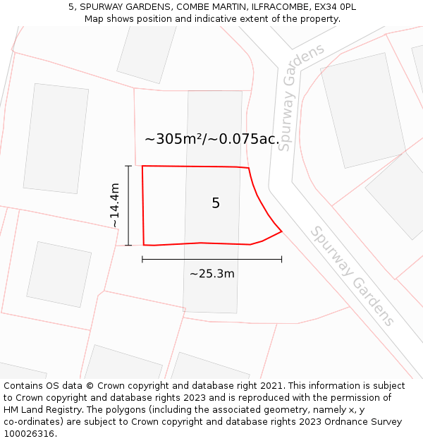 5, SPURWAY GARDENS, COMBE MARTIN, ILFRACOMBE, EX34 0PL: Plot and title map