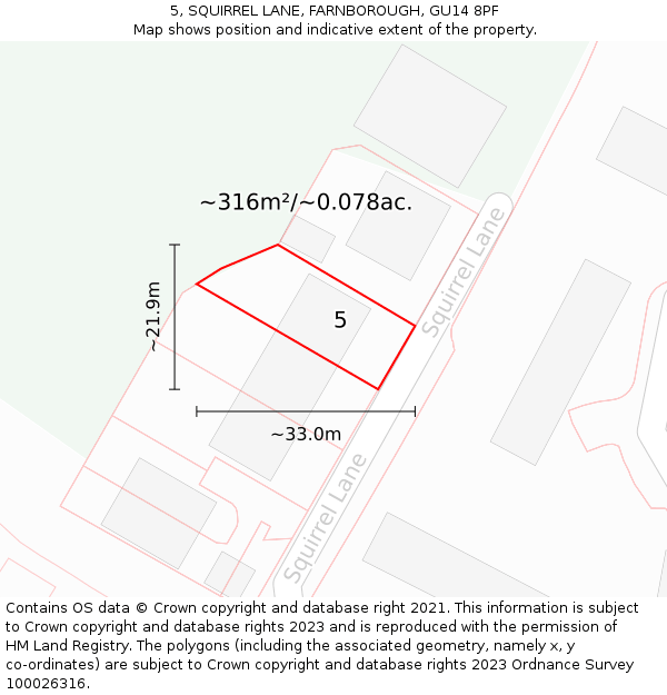 5, SQUIRREL LANE, FARNBOROUGH, GU14 8PF: Plot and title map