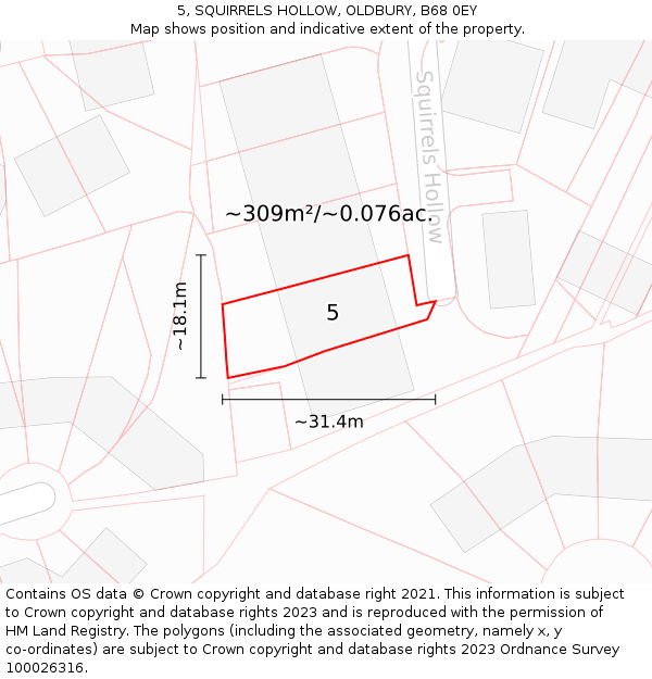 5, SQUIRRELS HOLLOW, OLDBURY, B68 0EY: Plot and title map