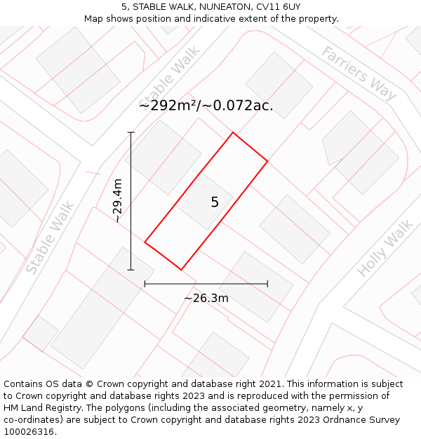 5, STABLE WALK, NUNEATON, CV11 6UY: Plot and title map