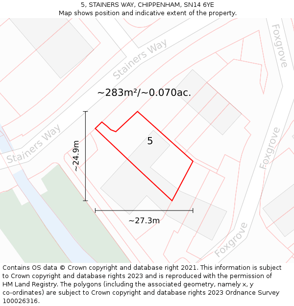 5, STAINERS WAY, CHIPPENHAM, SN14 6YE: Plot and title map