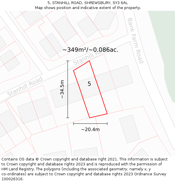 5, STANHILL ROAD, SHREWSBURY, SY3 6AL: Plot and title map