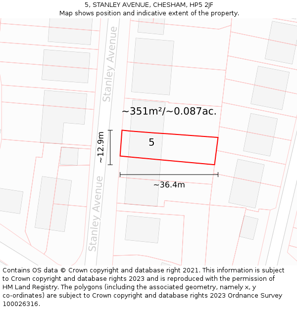 5, STANLEY AVENUE, CHESHAM, HP5 2JF: Plot and title map