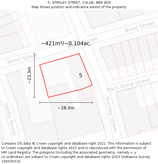 5, STANLEY STREET, COLNE, BB8 9DD: Plot and title map
