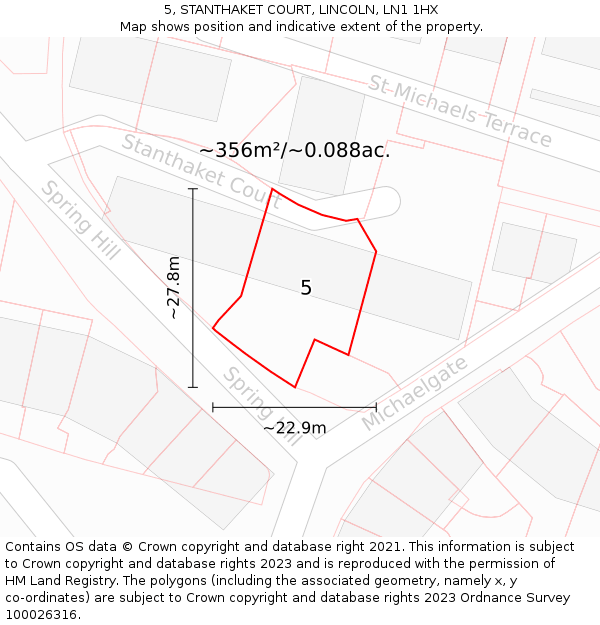 5, STANTHAKET COURT, LINCOLN, LN1 1HX: Plot and title map