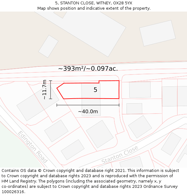 5, STANTON CLOSE, WITNEY, OX28 5YX: Plot and title map