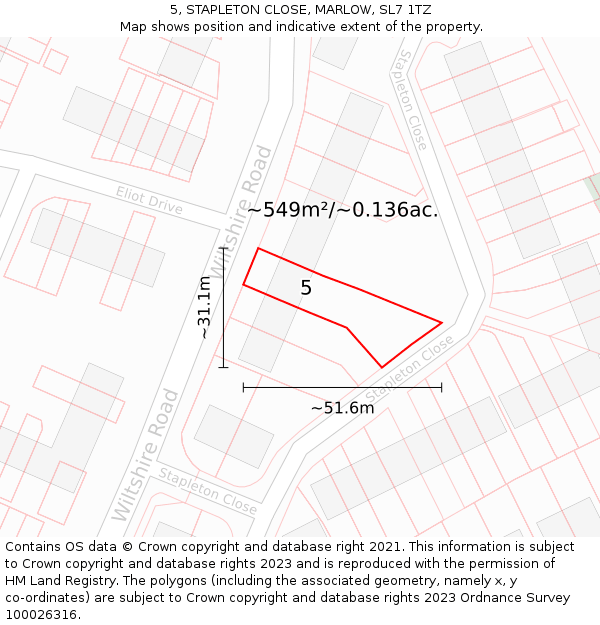 5, STAPLETON CLOSE, MARLOW, SL7 1TZ: Plot and title map