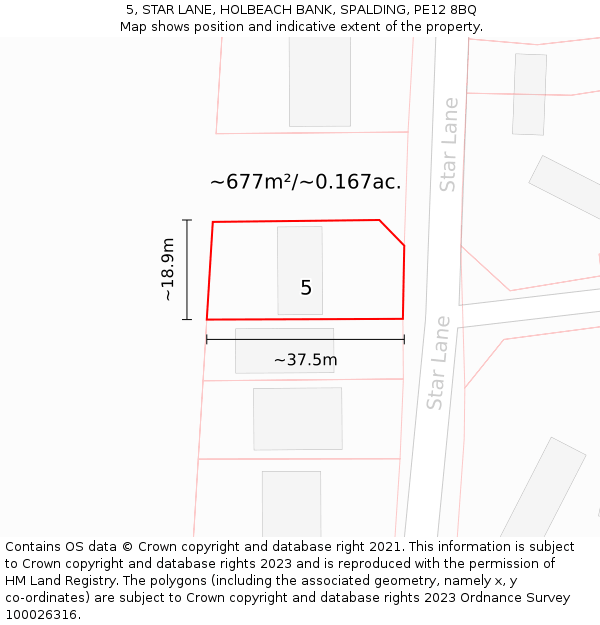 5, STAR LANE, HOLBEACH BANK, SPALDING, PE12 8BQ: Plot and title map