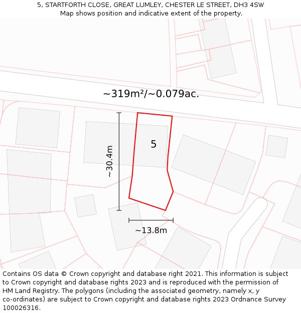 5, STARTFORTH CLOSE, GREAT LUMLEY, CHESTER LE STREET, DH3 4SW: Plot and title map