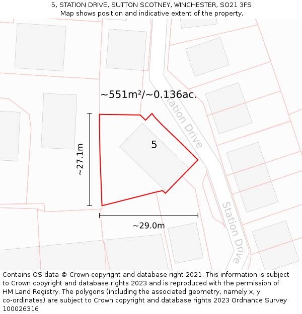 5, STATION DRIVE, SUTTON SCOTNEY, WINCHESTER, SO21 3FS: Plot and title map