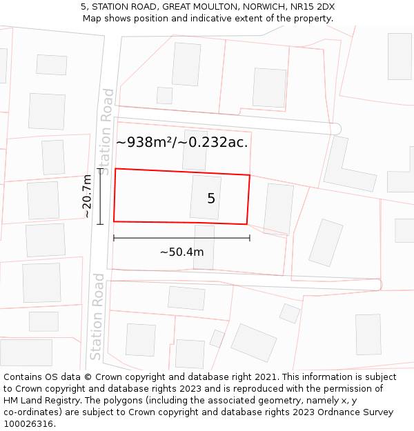 5, STATION ROAD, GREAT MOULTON, NORWICH, NR15 2DX: Plot and title map