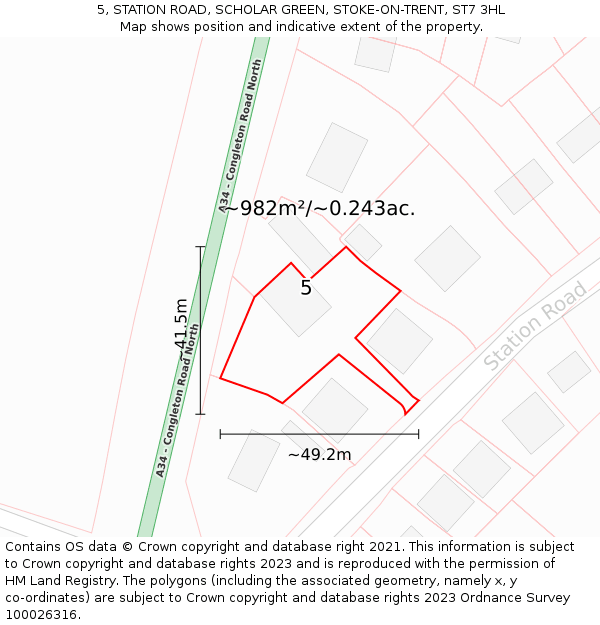 5, STATION ROAD, SCHOLAR GREEN, STOKE-ON-TRENT, ST7 3HL: Plot and title map