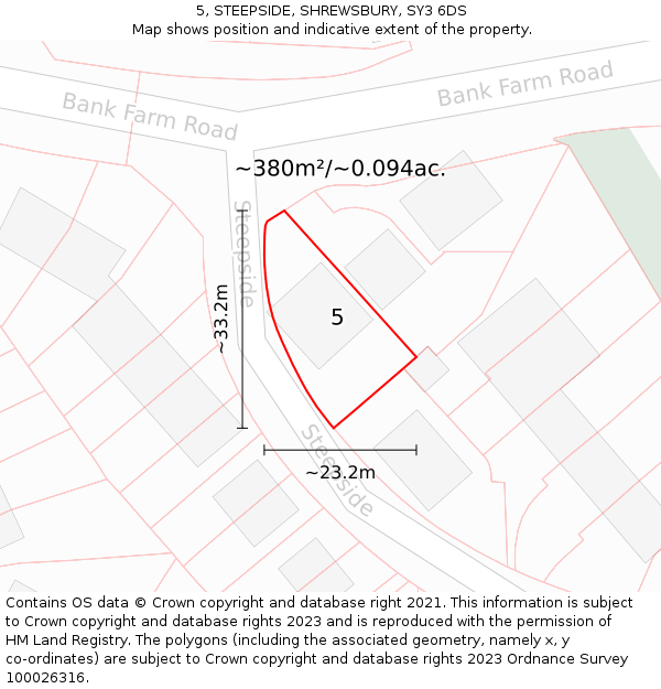 5, STEEPSIDE, SHREWSBURY, SY3 6DS: Plot and title map