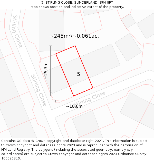 5, STIRLING CLOSE, SUNDERLAND, SR4 8RT: Plot and title map