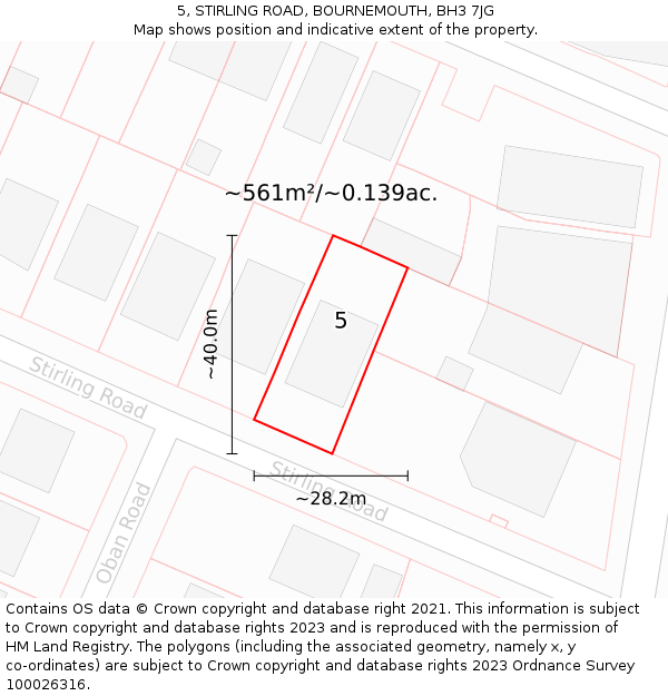 5, STIRLING ROAD, BOURNEMOUTH, BH3 7JG: Plot and title map
