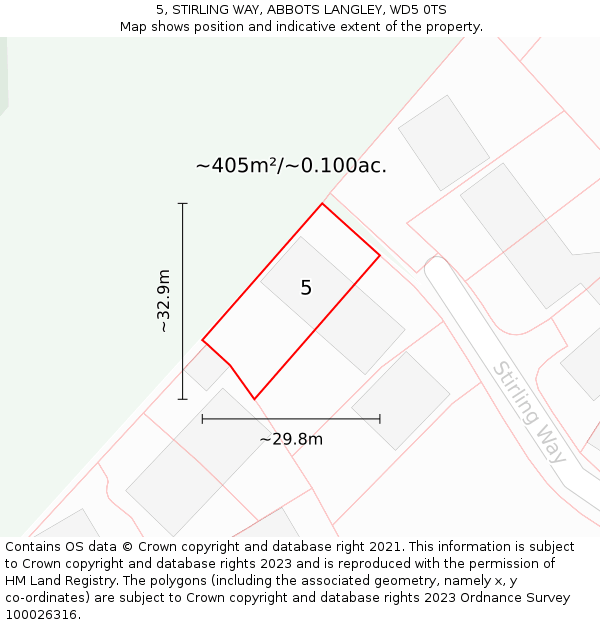 5, STIRLING WAY, ABBOTS LANGLEY, WD5 0TS: Plot and title map