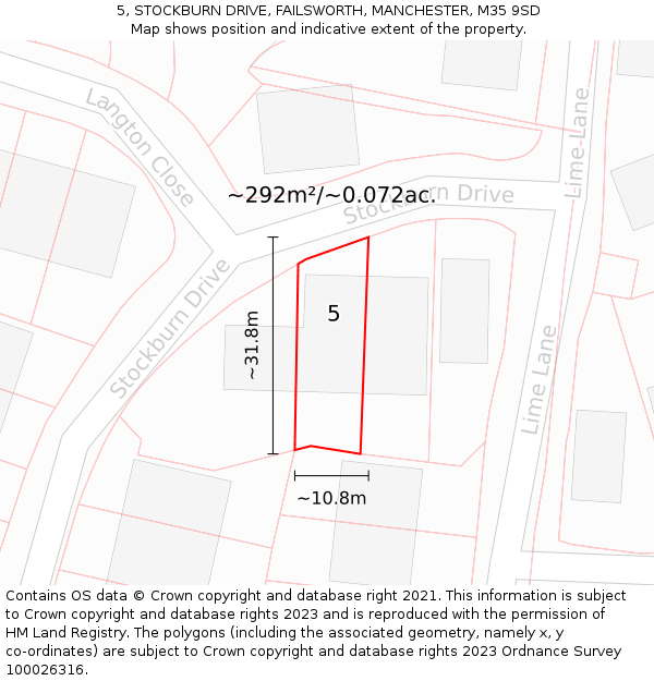 5, STOCKBURN DRIVE, FAILSWORTH, MANCHESTER, M35 9SD: Plot and title map