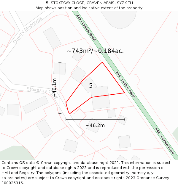 5, STOKESAY CLOSE, CRAVEN ARMS, SY7 9EH: Plot and title map