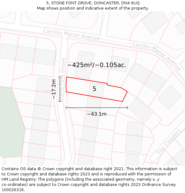 5, STONE FONT GROVE, DONCASTER, DN4 6UQ: Plot and title map