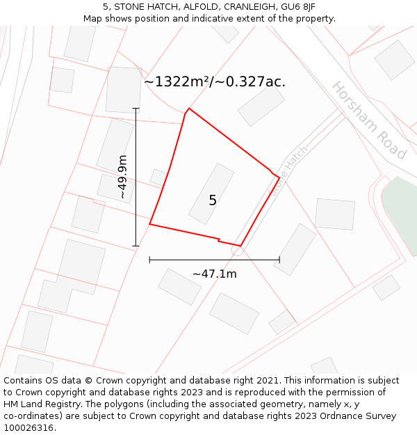 5, STONE HATCH, ALFOLD, CRANLEIGH, GU6 8JF: Plot and title map