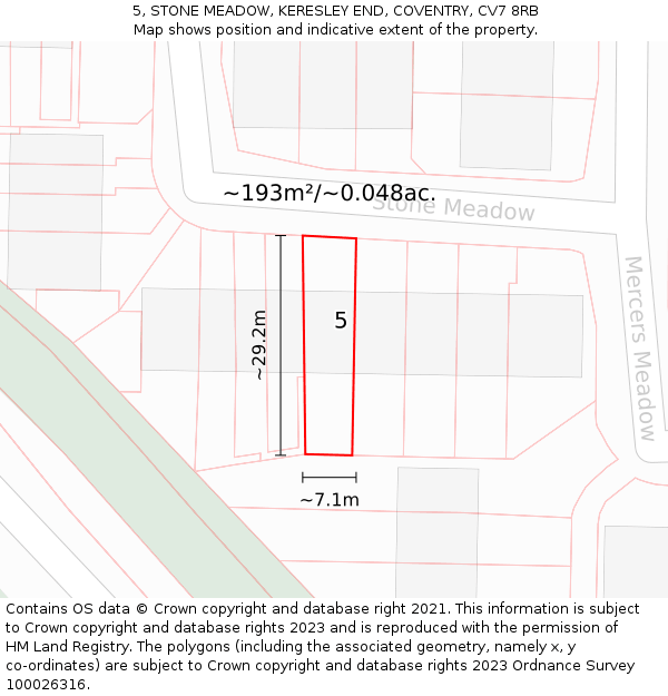 5, STONE MEADOW, KERESLEY END, COVENTRY, CV7 8RB: Plot and title map