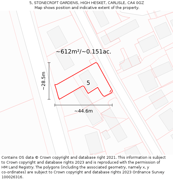 5, STONECROFT GARDENS, HIGH HESKET, CARLISLE, CA4 0GZ: Plot and title map