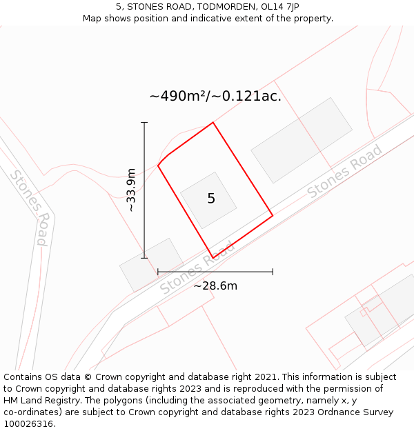 5, STONES ROAD, TODMORDEN, OL14 7JP: Plot and title map