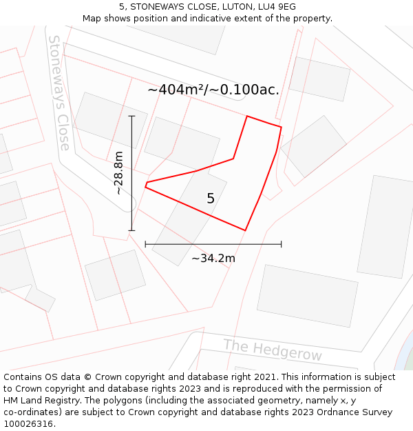 5, STONEWAYS CLOSE, LUTON, LU4 9EG: Plot and title map