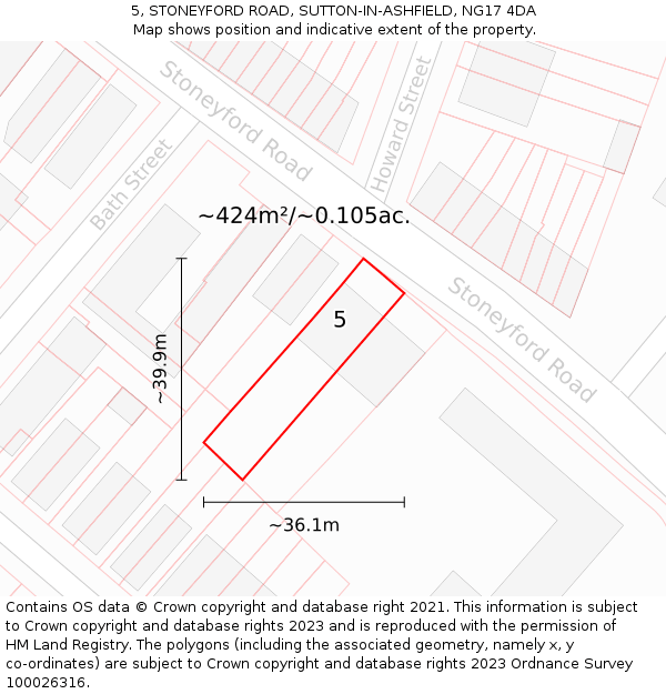 5, STONEYFORD ROAD, SUTTON-IN-ASHFIELD, NG17 4DA: Plot and title map