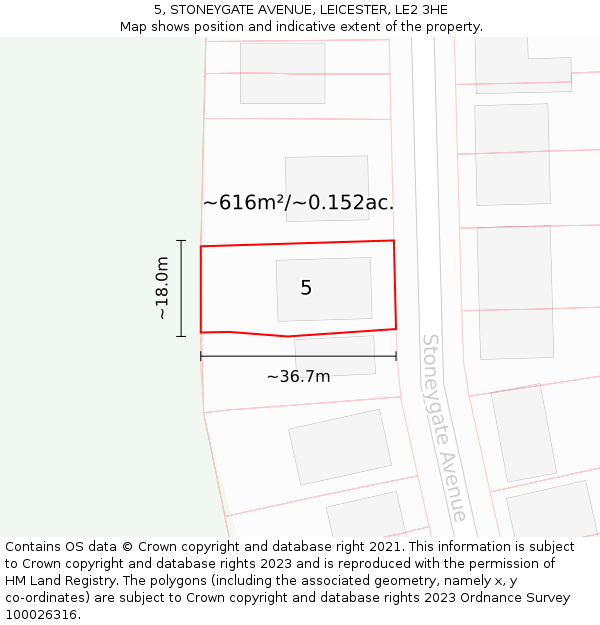 5, STONEYGATE AVENUE, LEICESTER, LE2 3HE: Plot and title map
