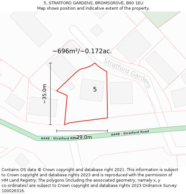 5, STRATFORD GARDENS, BROMSGROVE, B60 1EU: Plot and title map