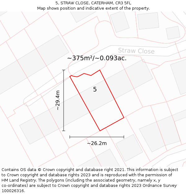 5, STRAW CLOSE, CATERHAM, CR3 5FL: Plot and title map