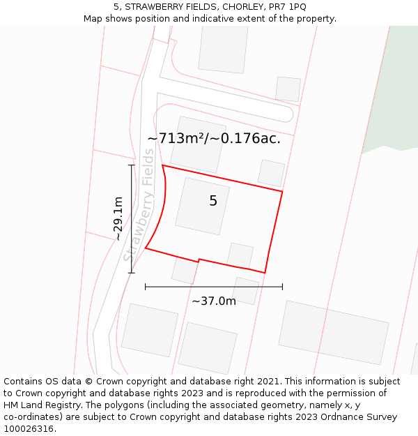 5, STRAWBERRY FIELDS, CHORLEY, PR7 1PQ: Plot and title map