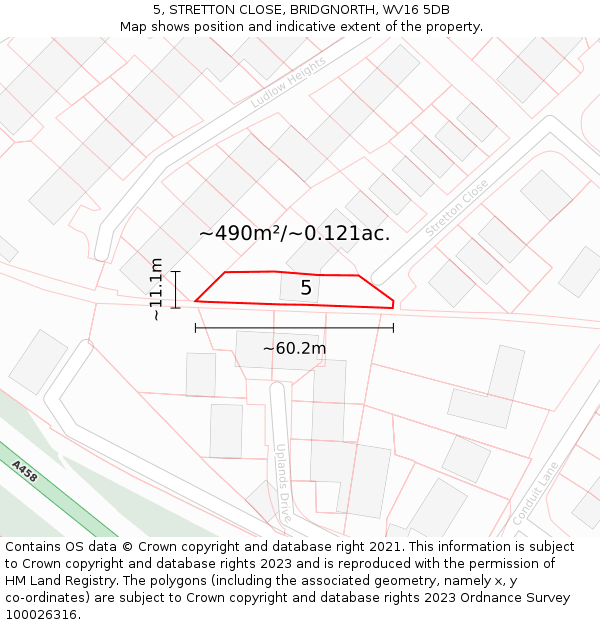 5, STRETTON CLOSE, BRIDGNORTH, WV16 5DB: Plot and title map