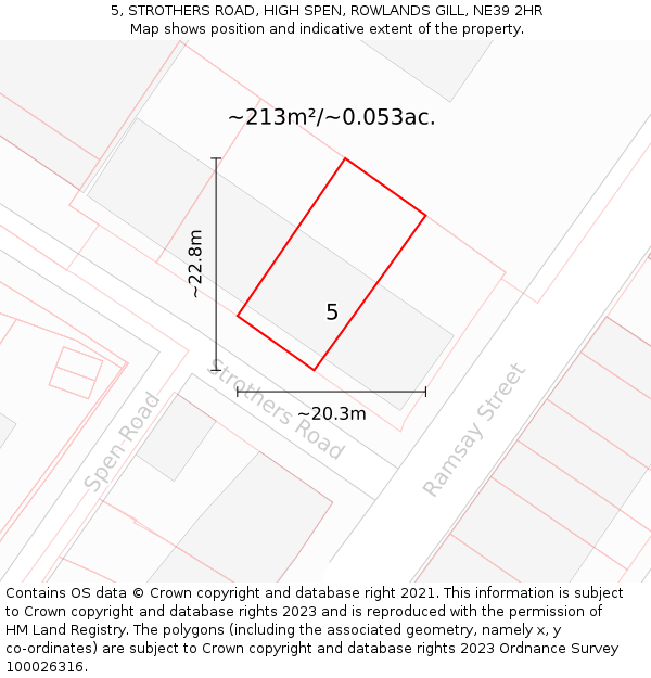 5, STROTHERS ROAD, HIGH SPEN, ROWLANDS GILL, NE39 2HR: Plot and title map