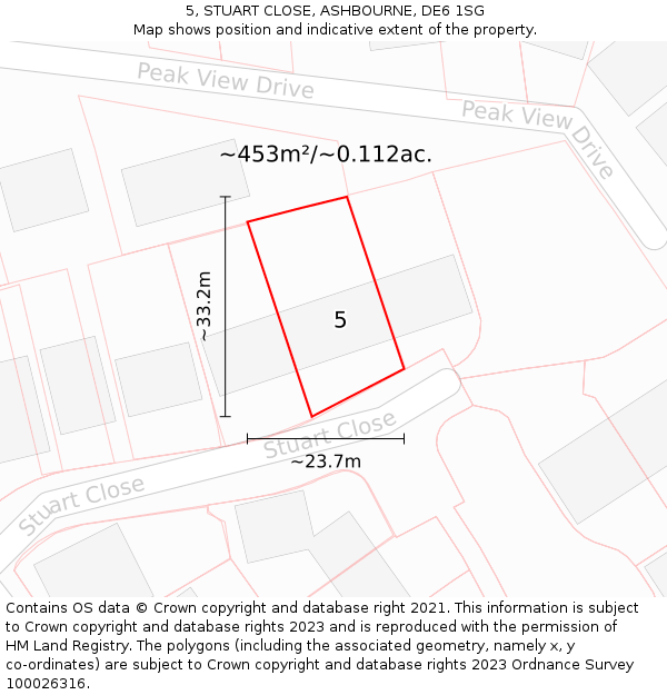 5, STUART CLOSE, ASHBOURNE, DE6 1SG: Plot and title map