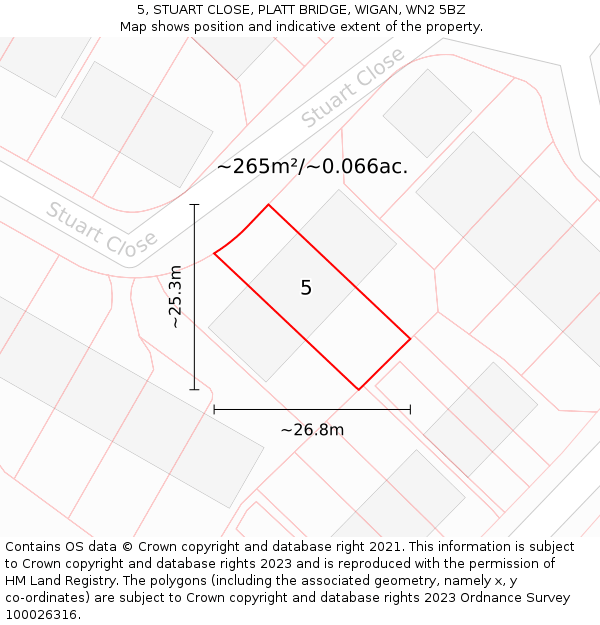 5, STUART CLOSE, PLATT BRIDGE, WIGAN, WN2 5BZ: Plot and title map