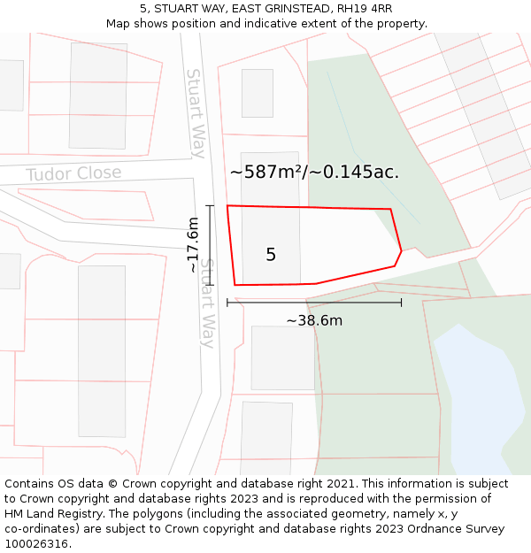 5, STUART WAY, EAST GRINSTEAD, RH19 4RR: Plot and title map