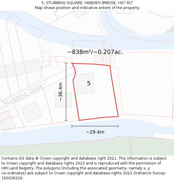 5, STUBBING SQUARE, HEBDEN BRIDGE, HX7 6LT: Plot and title map