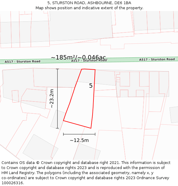 5, STURSTON ROAD, ASHBOURNE, DE6 1BA: Plot and title map