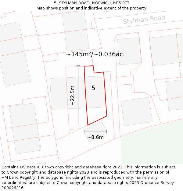 5, STYLMAN ROAD, NORWICH, NR5 9ET: Plot and title map