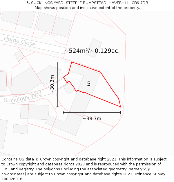 5, SUCKLINGS YARD, STEEPLE BUMPSTEAD, HAVERHILL, CB9 7DB: Plot and title map