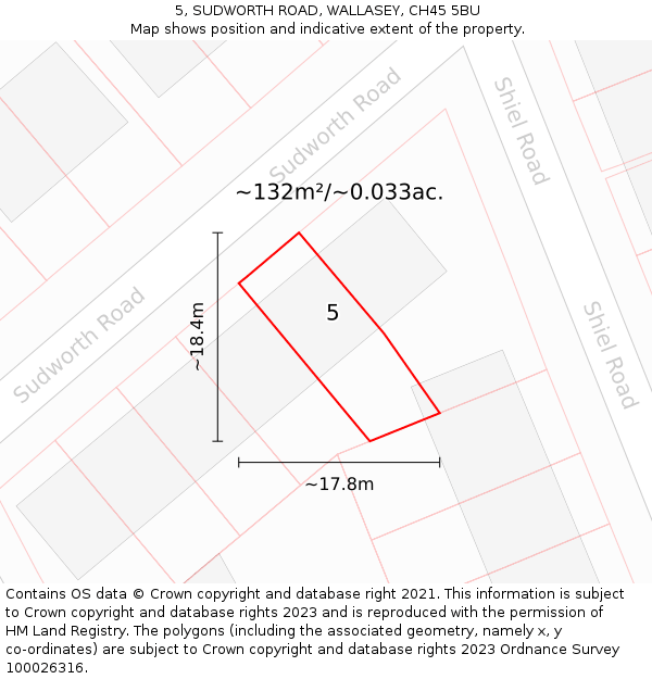 5, SUDWORTH ROAD, WALLASEY, CH45 5BU: Plot and title map