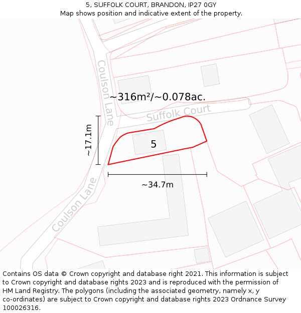 5, SUFFOLK COURT, BRANDON, IP27 0GY: Plot and title map