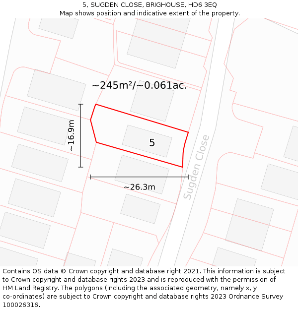 5, SUGDEN CLOSE, BRIGHOUSE, HD6 3EQ: Plot and title map