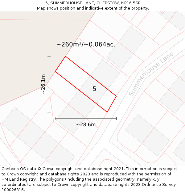 5, SUMMERHOUSE LANE, CHEPSTOW, NP16 5SP: Plot and title map