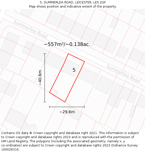 5, SUMMERLEA ROAD, LEICESTER, LE5 2GF: Plot and title map
