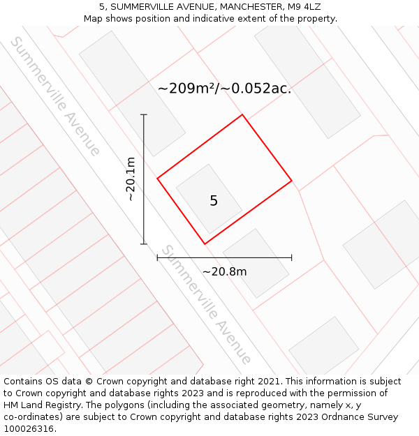 5, SUMMERVILLE AVENUE, MANCHESTER, M9 4LZ: Plot and title map